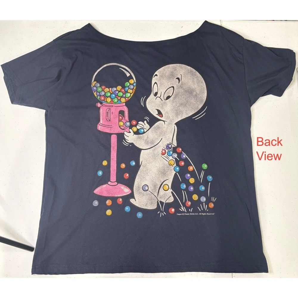 Hollister Casper the Friendly Ghost Gumball Off Shoulder T-Shirt Navy Large NWT
